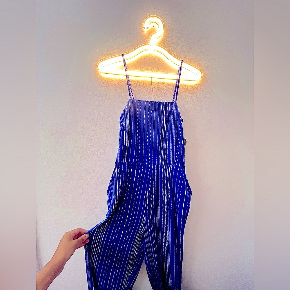 New Simply Styled Blue Striped Jumpsuit Pantsuit Petite Spring Vacation Summer